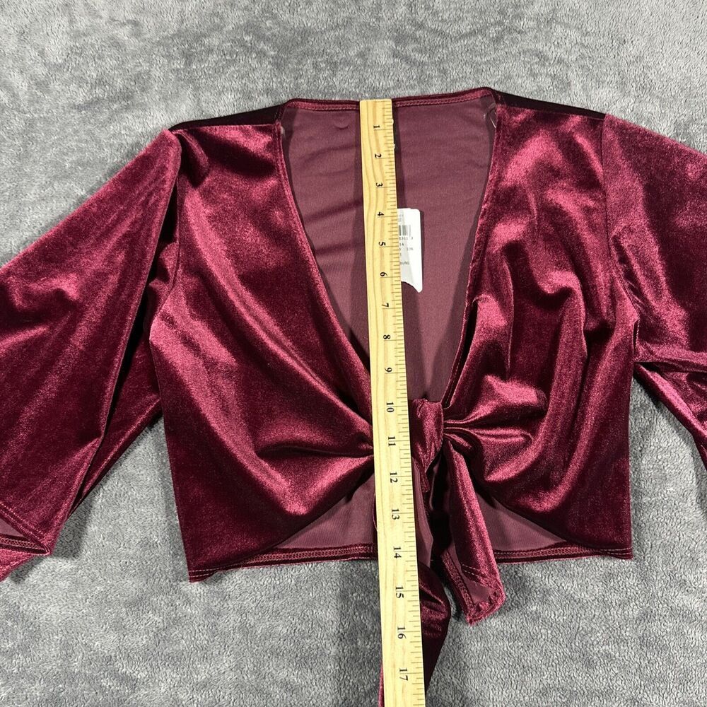 Windsor Burgundy Velvet Bolero Sz S Red Bell Sleeves Tie 90s Y2K Vamp Holiday - Picture 5 of 8